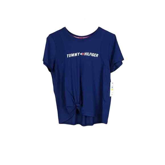 Tommy Hilfiger Women’s M Blue Pullover Knot Front T-Shirt Top Logo NWT - Picture 7 of 16